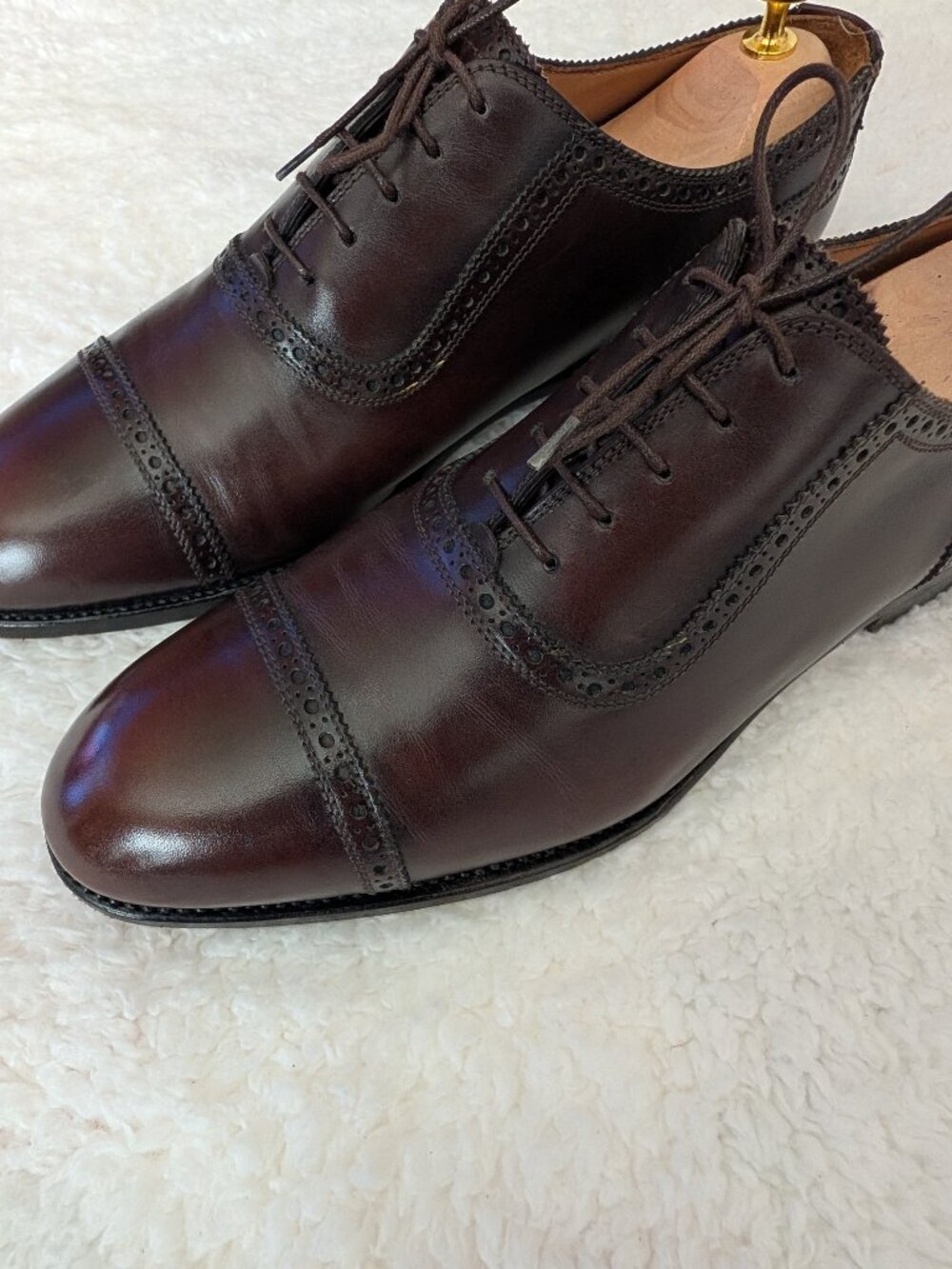 Kiton Napoli Brown Leather Cap Toe Brogue Oxford Dress Shoes Men's UK 9 US 10